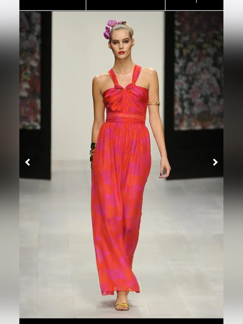 Issa London RUNWAY 100% SILK Pink Palm Leaf Knotted Halter Maxi Dress Size 8 EUC